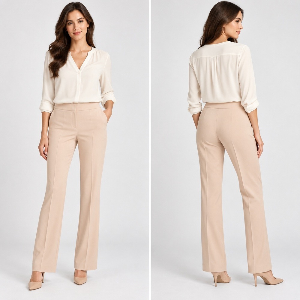 Anne Klein Classic Fit Pants 12 Beige Career Dress Trousers Straight Bootcut